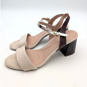 Cole Haan Josie Block Heel Sandals Ankle Strap Womens Canvas Bloodston 7.5B EU38